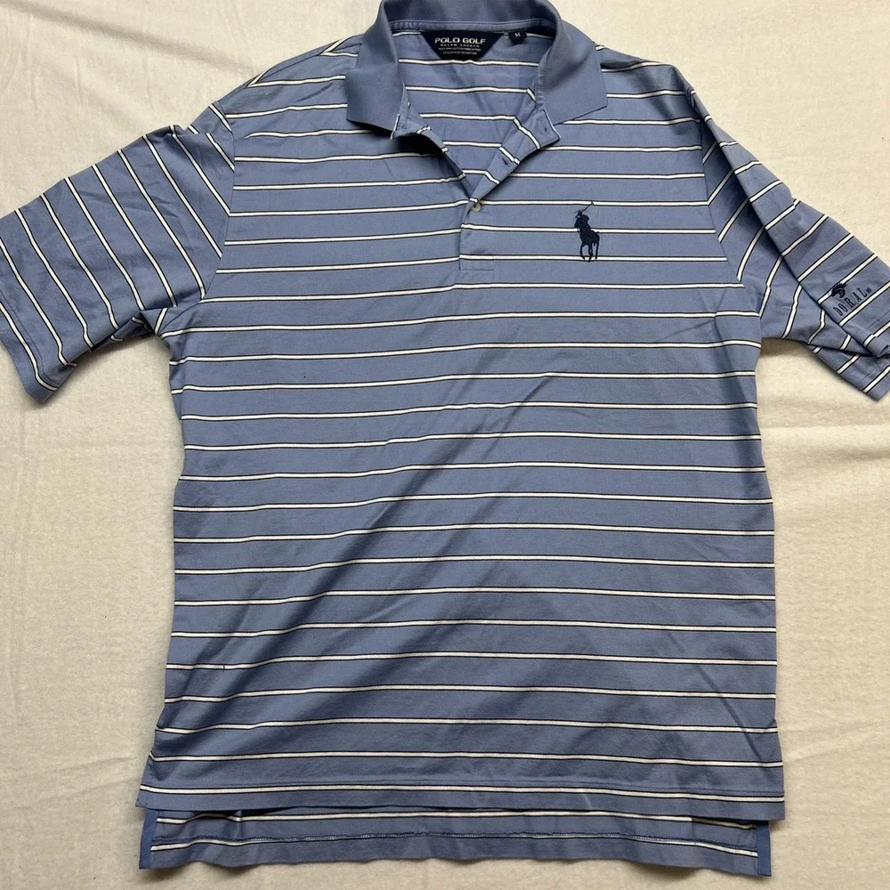 Polo Ralph Lauren Short Sleeve Shirt M Blue White Striped Big‎ Pony Custom Fit